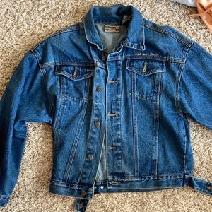 Vintage denim jacket with unique patchwork